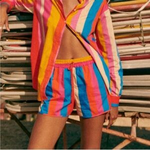 Sezane Farm Rio Kurt Shorts Striped Listra Carioca Yellow Red Pink Size 34 Xs